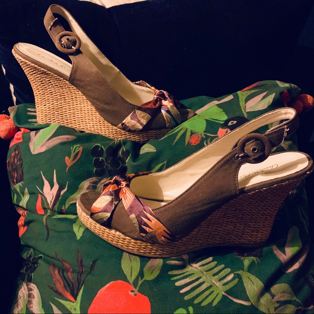 Charlotte Russe Women's Dark Brown canvas Wedges
